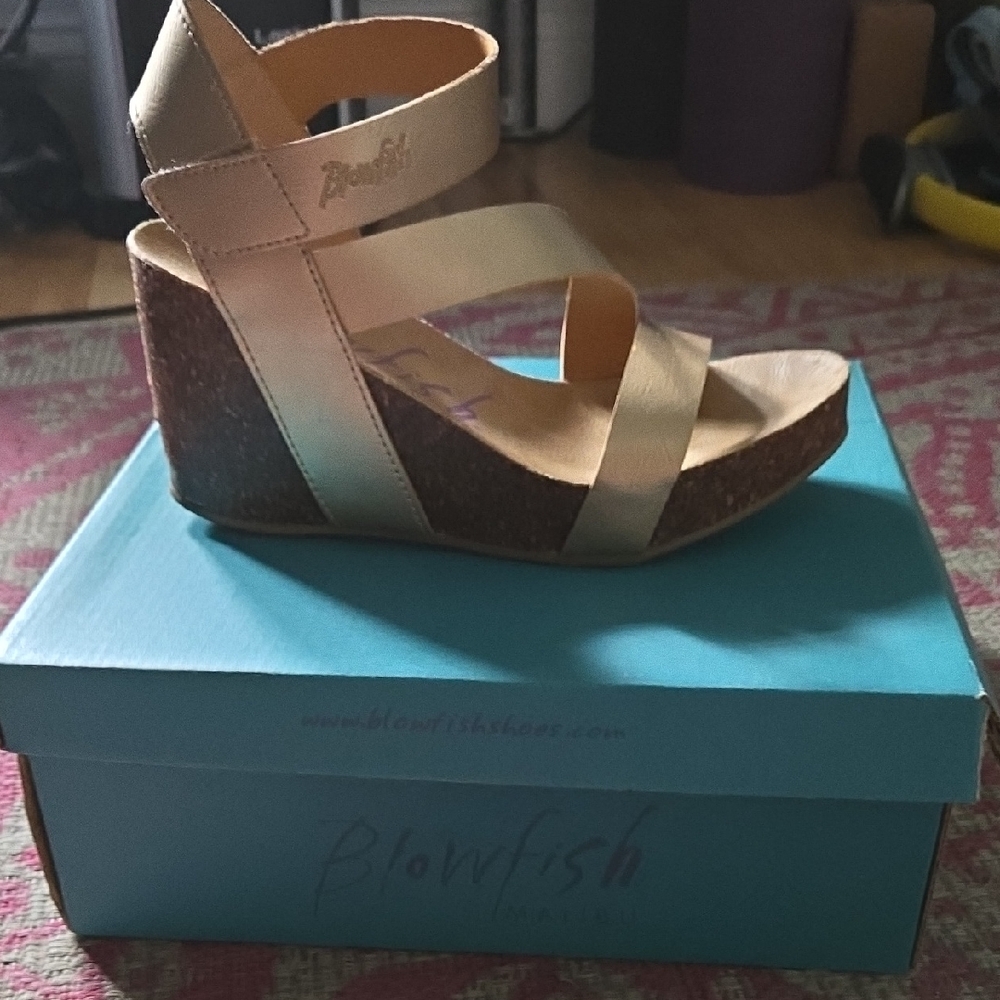 Blowfish Tan Wedge Sandals with Ankle Strap